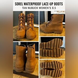 Sorel Waterproof Lace-Up Boots Women’s 8.5 Tan Nubuck Winter Boot